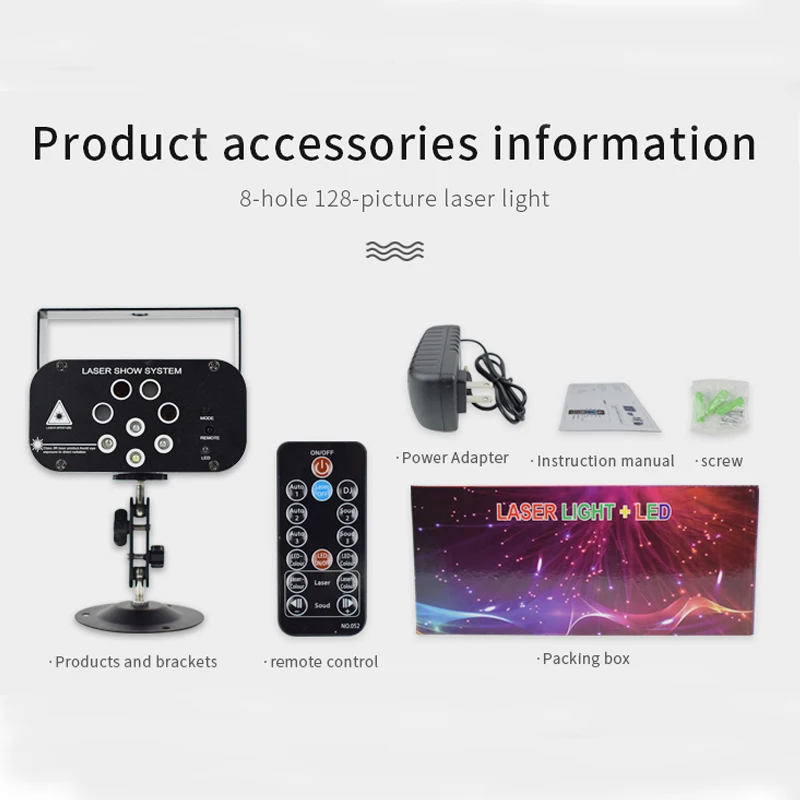 HCWE 8 홀 128 이미지 레이저 원격 컨트롤러 Led 파티 조명 자체 추진 모드 디스코 조명 홈 가라오케 조명 장식