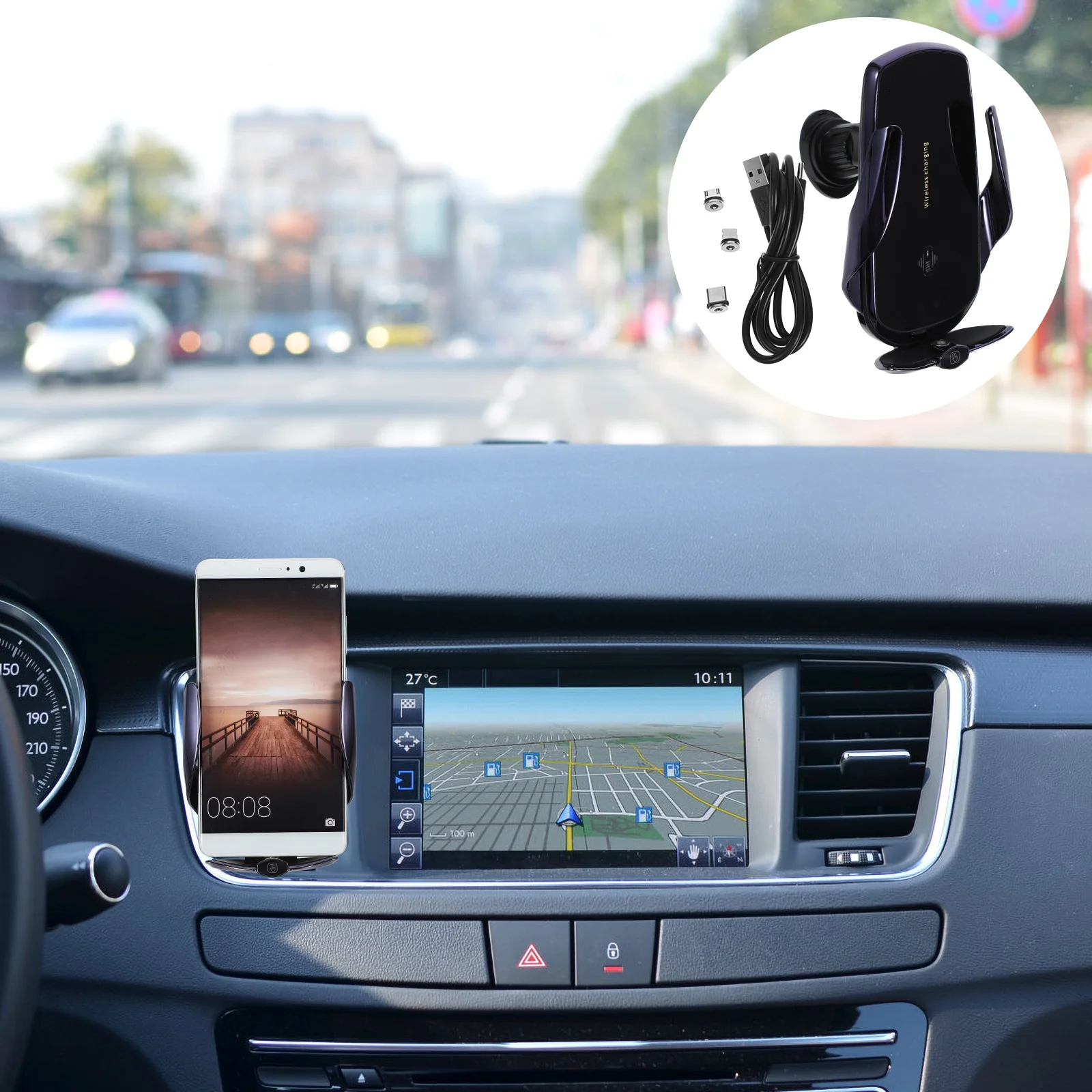 

Wireless Charging Stand Air Vent Phone Holder Bracket Sensor Abs Car Cell
