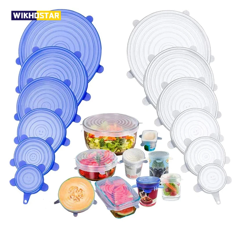 6pcss Silicone Cover Stretch Lids Reusable Universal Silicone Bowl Pot Lid Food Fresh Bowl Cover Kitchen Accessories silicone covers bowl cover silicone pot lid
