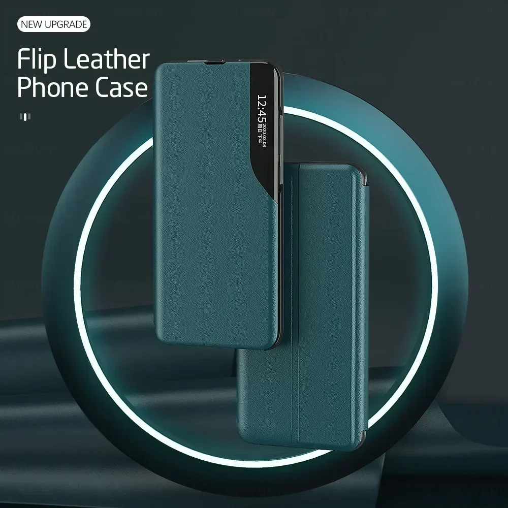 Magnetic Flip Phone Case with Window - Leather Cover and Holder, Anti-Fall Design