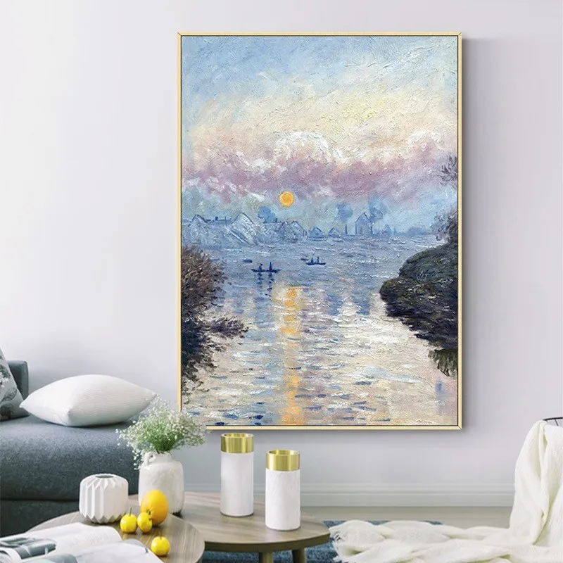 

Pure Hand Drawing Oil Painting Sunrise Modern Light Luxury Entrance Living Room Hanging