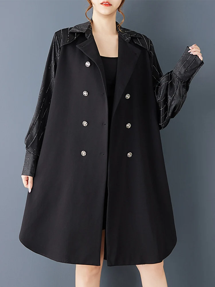 Oversized Patchwork Long Trench Coat For Women New Casual Loose Vintage Fashion Outerwear Cardigan Clothes Spring Autumn 2025