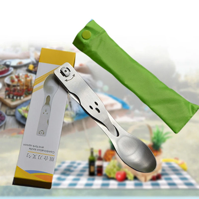 Outdoor Tableware Knife Fork Spoon All-steel Folding Multi-purpose