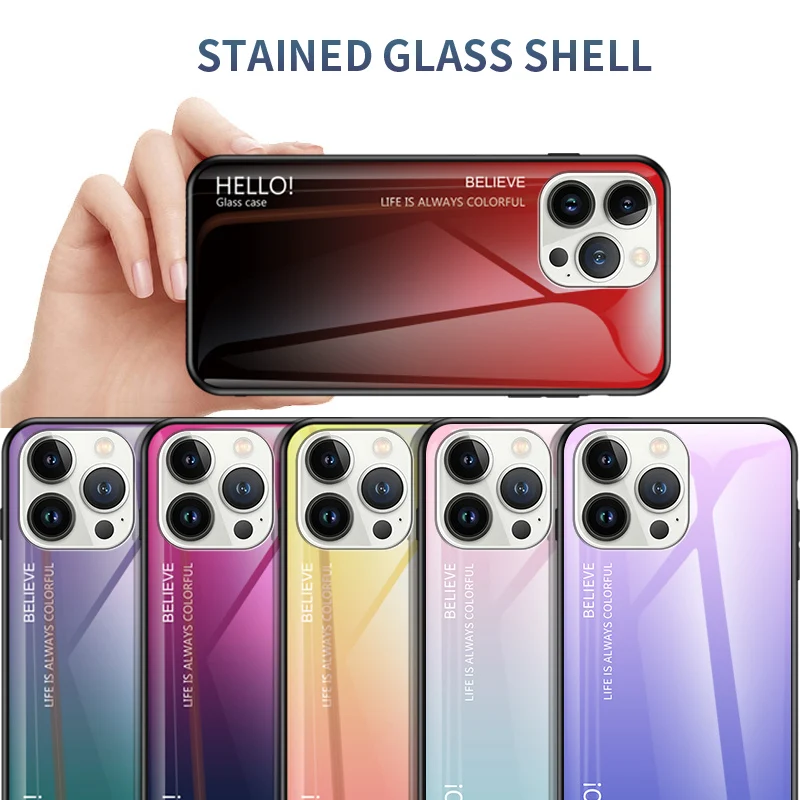 Gradient Glass Phone Case For Iphone, Stylish Protective Cover_voghion.com