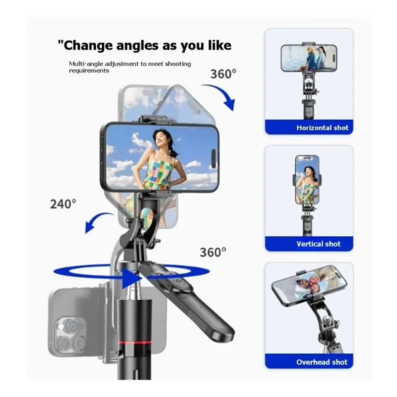 L22A-텔레스코픽 셀카봉 6단 무선 블루투스 폴, 필 라이트 및 흔들림 방지 기능 탑재, 브이로그 촬영용 사진 장비