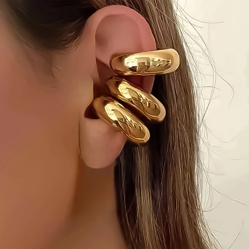 ear clip earrings Hyperbole large chunky non piercing gold plated CCB circle ear cuffs for women thick bold round light jewelry
