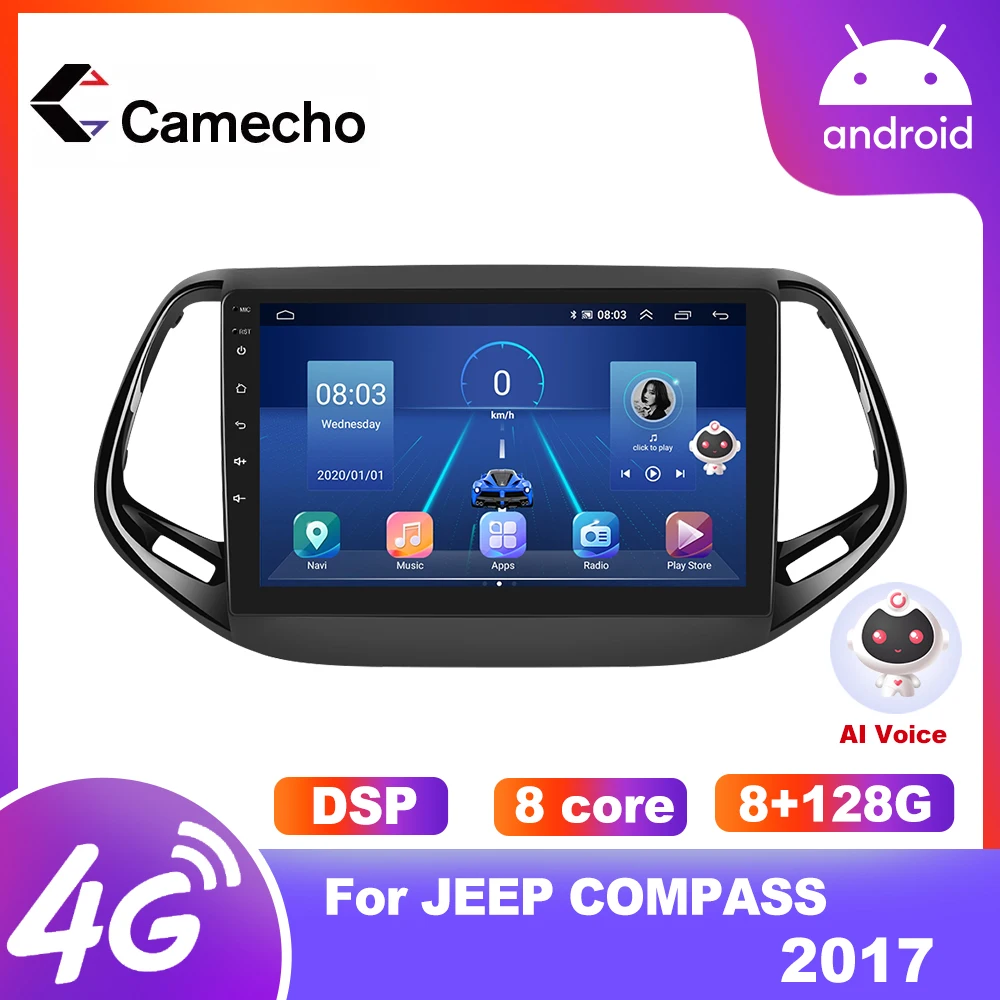 

Camecho Android 10 Smart Car Radio For Jeep Compass 2017-2019 Auto Multimedia GPS Stereo Carplay 8G+128G BT 2din Head Unit