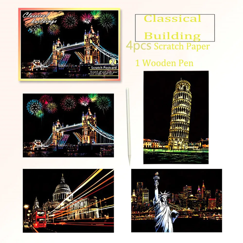 Rainbow Magic Scratch Art Paper - World City Attractions Series - DIY Drawing & Stress Relief Gift