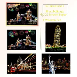 Rainbow Magic Scratch Art Paper - World City Attractions Series - DIY Drawing & Stress Relief Gift (Classic Building)