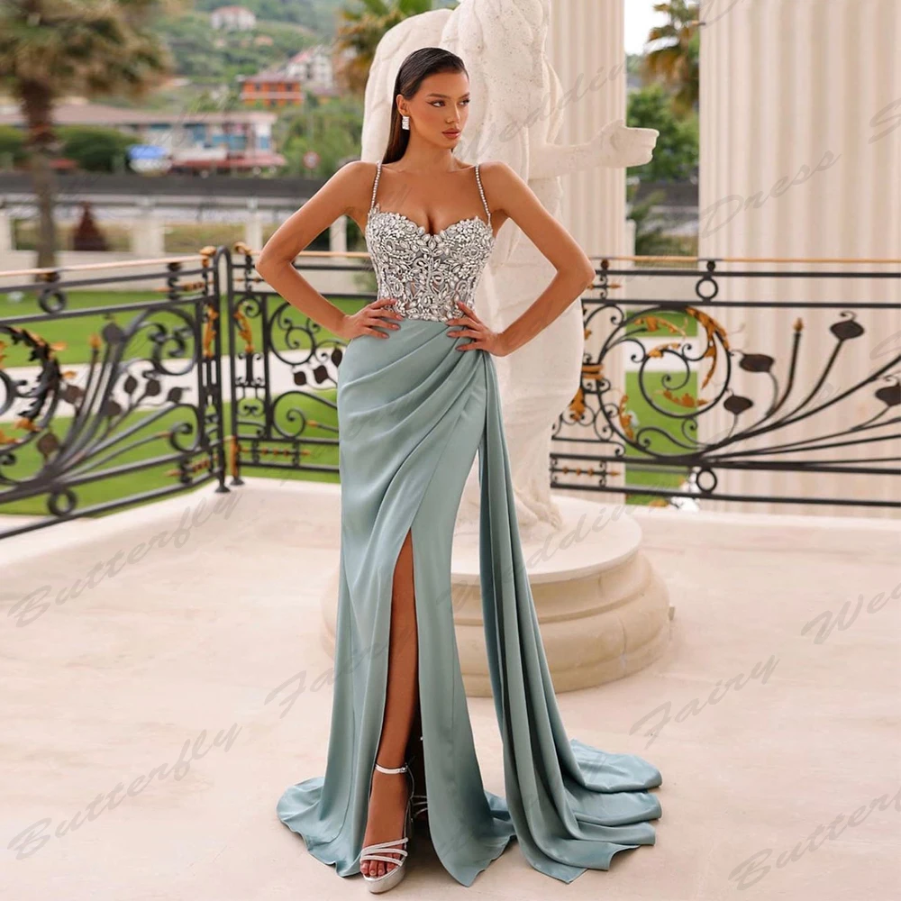 

Elegant Luxury Evening Dresses Sexy Backless Mermaid Off The Shoulder Sleeveless High Slit Simple Mopping Prom Gowns For Women