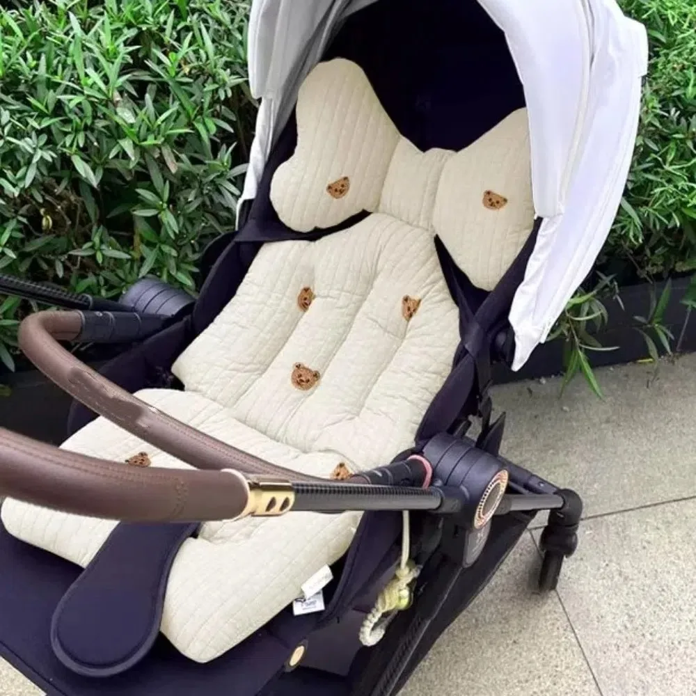 Comfort Soft Stroller Seat Cushion Skin-friendly Bear Embroidery Baby Pram Cushion Cute Infant Seat Liner Pad