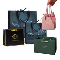 Custom Shopping Bag with Ribbon Printed Logo Paper Manufactory Spot UV Square Size Luxury Black Offset Printing Coated Paper 1