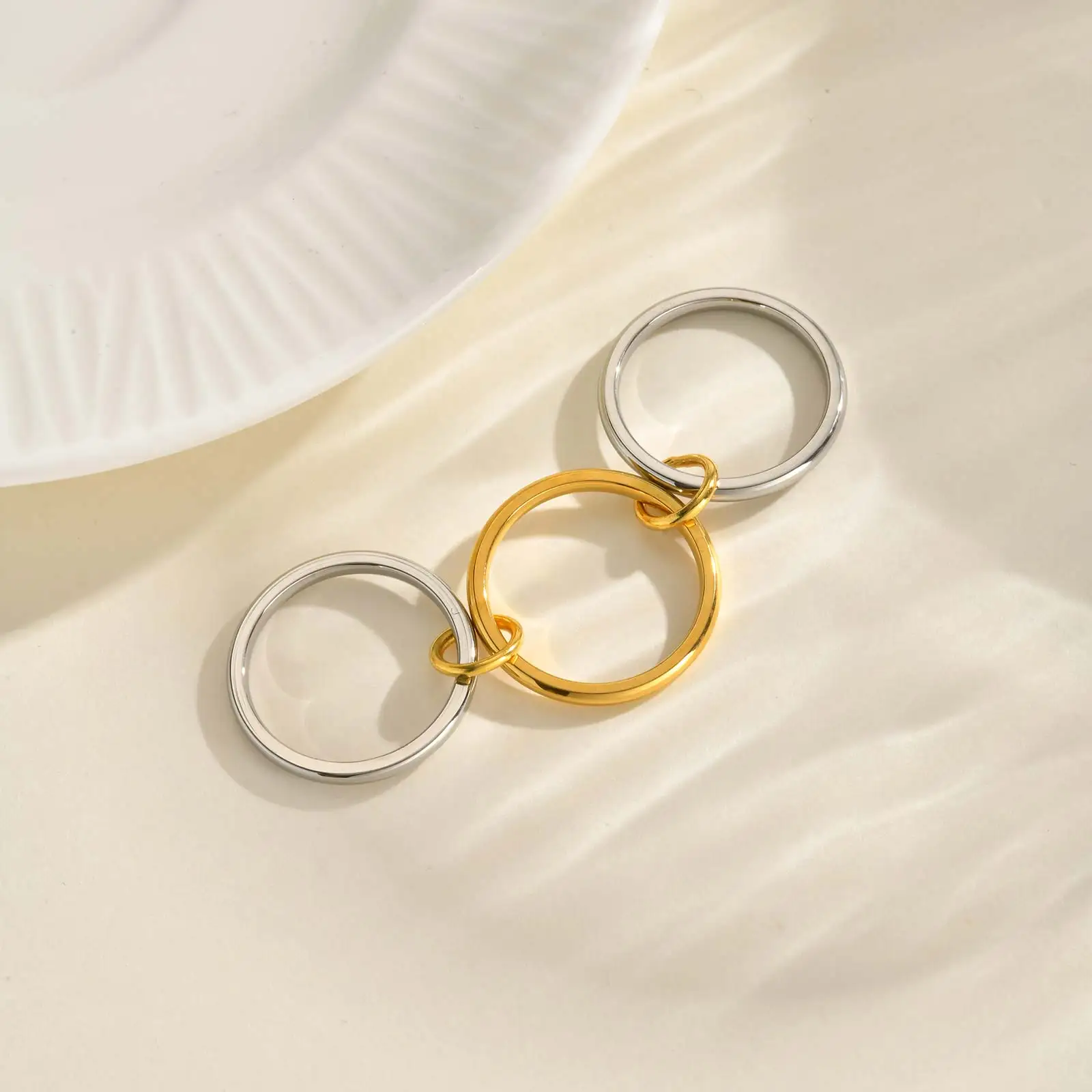 vnox Multilayer Connecting Rings Set stainless steel Mixed color simple round ring Jewelry gifts