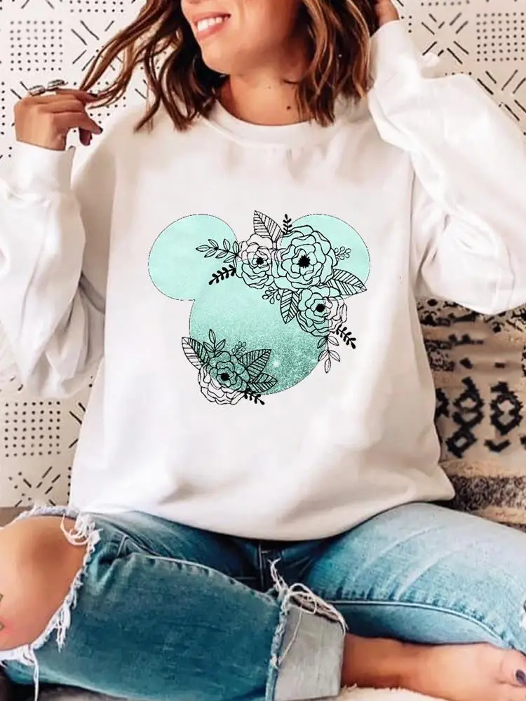 

Watercolor Floral Trend Autumn Spring Fashion Print Mouse Ear Pullovers Holiday Cartoon Women Casual Female Graphic Sweatshirt
