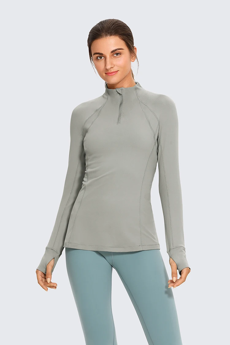 Hiverlay Quarter Zip Pullover Women 1/2 Half Zip Running Long Sleeve Shirts with Back Pocket 