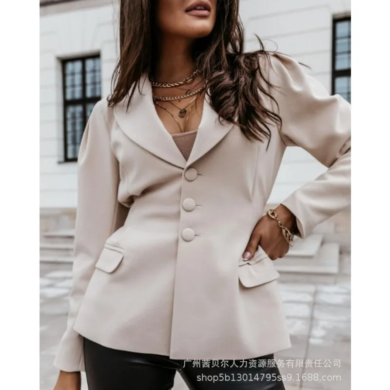 

Y2K Long Sleeve Slim Fits V-neck Outwear Coats Suit Single-Breasted Suit Jacket Women Puff Sleeve Single Breasted Blazer Coat