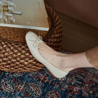 Red With Bow Luxury Leather Casual Kawaii Flat Cute Moccasins Flats Ladies Footwear Women's Shoes Round Toe Trend Chic Point Y2k - Image 2