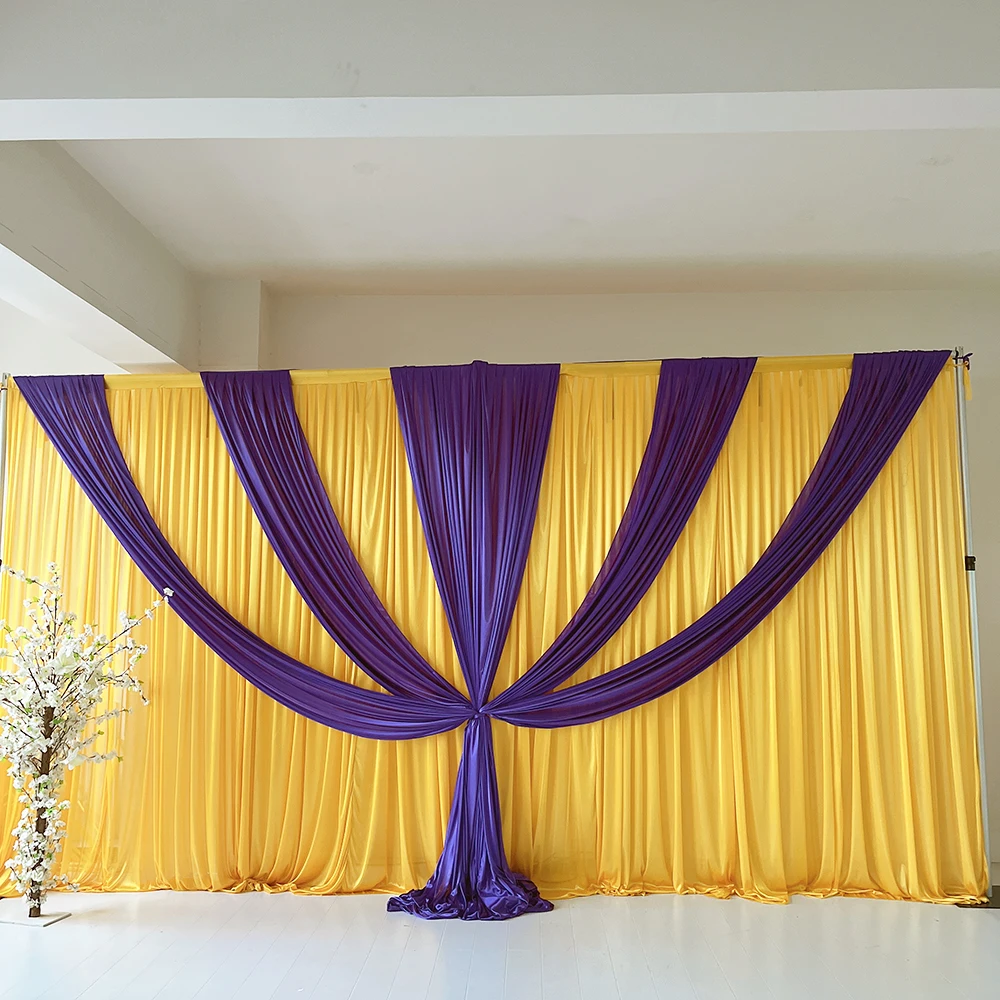 Nuovo Design 3mH(10ft) x6mW(20ft) tenda d'oro viola Swag tende sfondo di  nozze decorazione della festa dell'evento _ - AliExpress Mobile