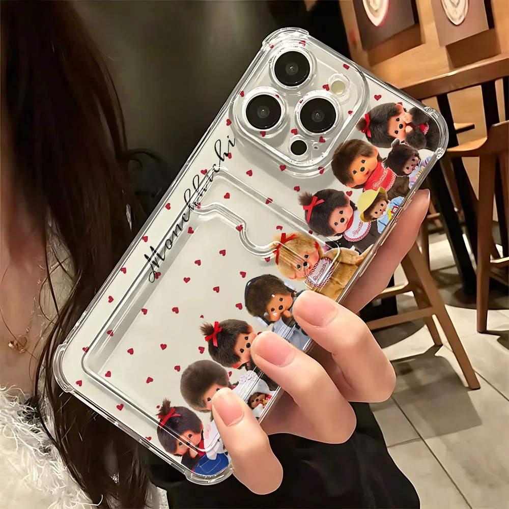 Adorable Monchhichi Design Phone Case with Card Holder Feature