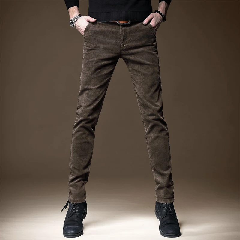 Autumn Winter Korean Fashion Trend Straight Corduroy Pants Male Slim Solid Color All-match Smart Casual Trousers Men's Clothing