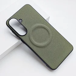 Luxury Leather Nylon Striped Magnetic MagSafe Phone Case Cover - Galaxy A37 (Green)