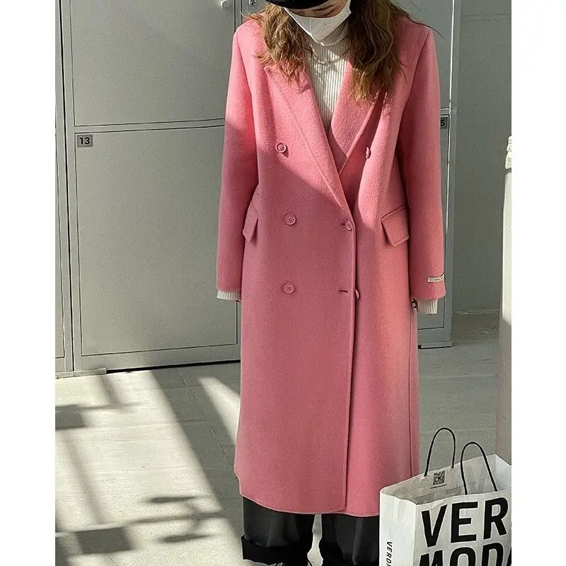 

2024 Autumn/Winter New Shoulder Padded Suit Long Double Sided Pure Wool Korean Edition Popular Style Coat Trench Coat for Women