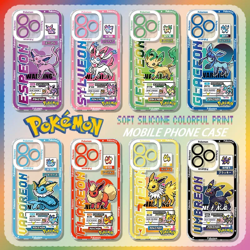 GLACEON EEVEE SYLVEON GLACEON Anime Silicone Phone Case for iPhone 17 16 15 14 Pro Max Air 17E 13 12 11 ProMax Transparent Cover 2