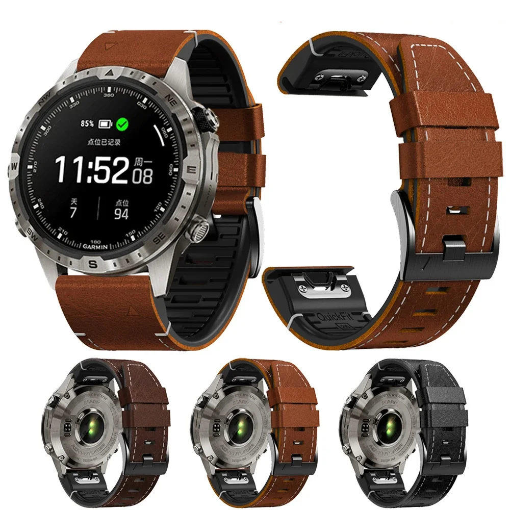 

Quick Release 22/26mm Leather+Silicone Strap For Garmin Marq Epix Gen 2 Forerunner 955 945 935 s60 s62 Fenix 7 7X Band Bracelet