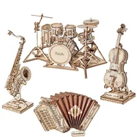 Robotime Rolife 3D Wooden Puzzle Games Saxophone Drum kit Accordion Cello Model Toys for Children Kids Birthday Gifts 1