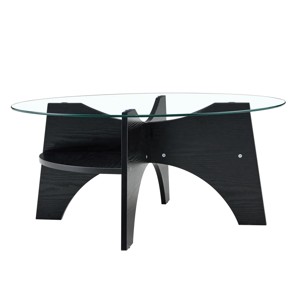 Eleganter 80cm Runder Sicherheitsglas-Beistelltisch Geformter Rahmen & Schwarze Holzoptik MDF-Beine Multifunktional für Heim- & Büroräume – Detail 11