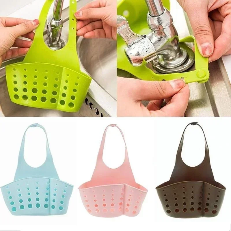 Kitchen Simple Drain Rack Bathroom Sink Adjustable Basket Silicone Soap Sponge Storage Rack Faucet Drainage Basket Storage Tools