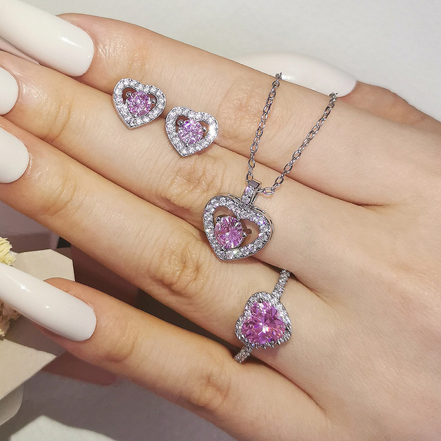 Pack Dubai Silver Color Jewelry Set Engagement Ring Necklace Pendant for Wedding Bridal Jewelry for Women Earring  J1104
