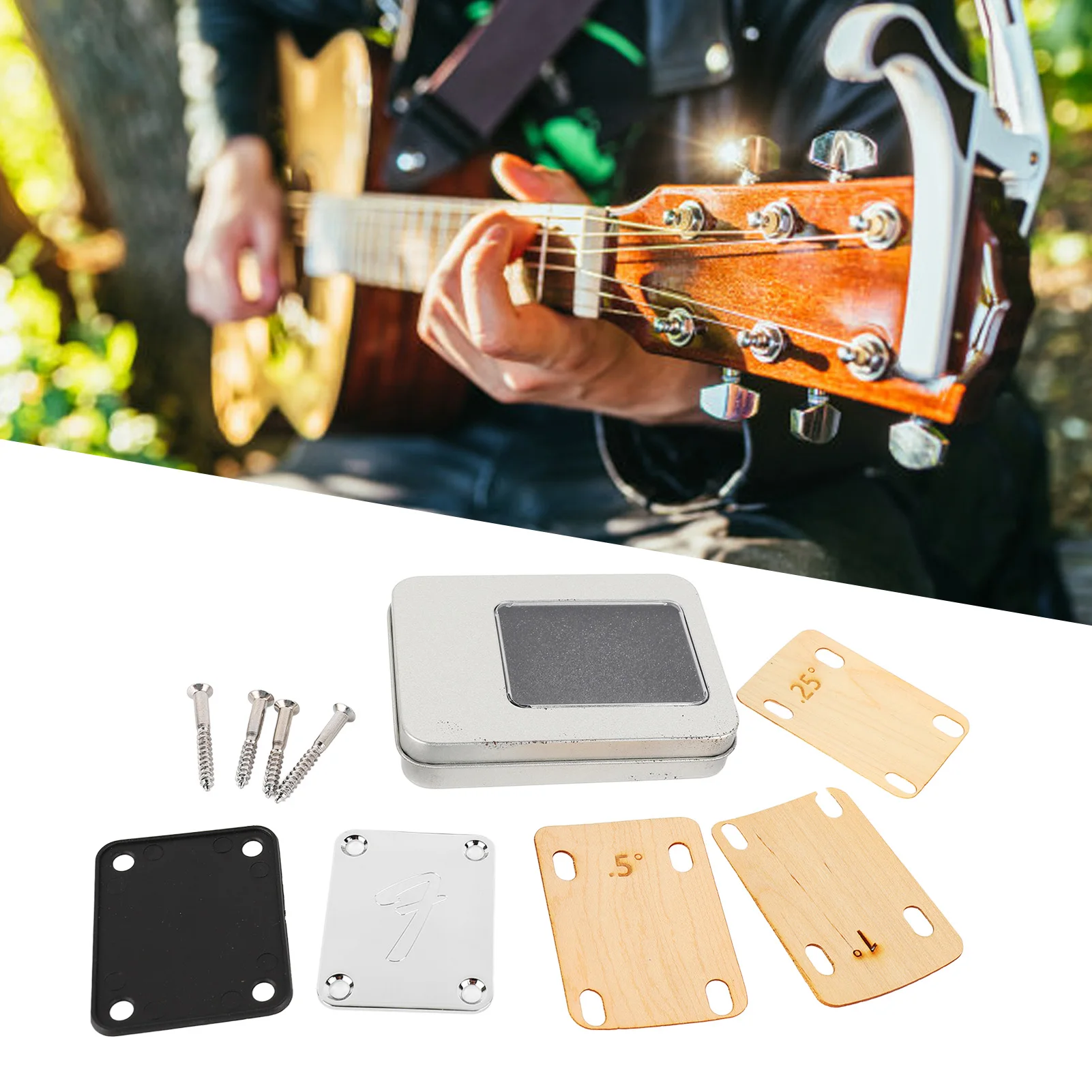 

Guitar Neck Shim Gasket Maple Wood Metal Electric Guitar Neck Connecting Strengthen Protective Plate Set With Screw