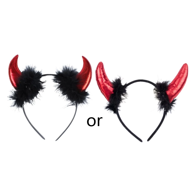 

Adult Children Halloween Devil Headband Cosplay Costume Fancy Party Glitter Demon Horn Fluffy Plush Hair Hoop Xmas Party