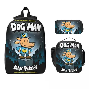 3Pcs Dog Man Theme School bags Set for Children Pen Bags Backpack Sets with Lunch Box For School Students Daypack 1