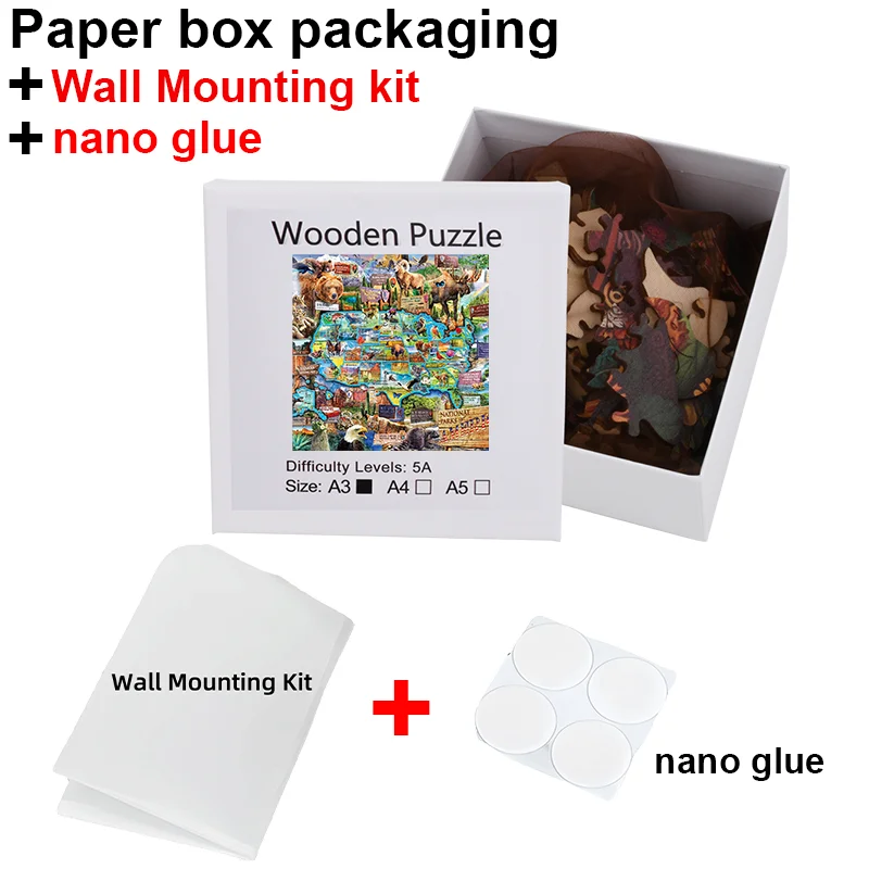 Unique Wooden Puzzles Zoo Ferocious Animals Map Wood Jigsaw Puzzle Craft Irregular Family Interactive Puzzle Gift for Friend