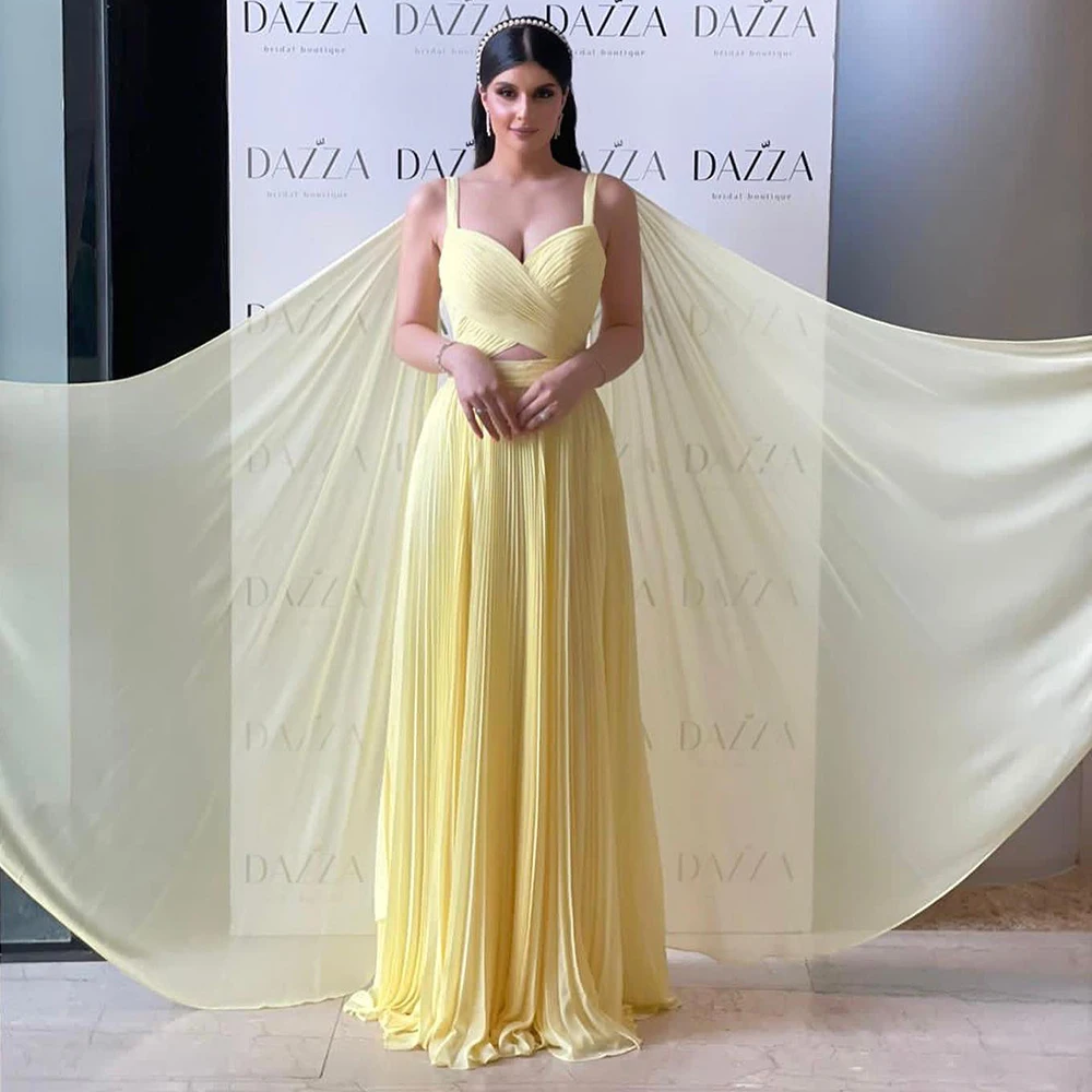 S372785ab5ca647fb92e483dbcece377dG Fuchsia Chiffon Dubai Evening Dresses with Cape Sleeves Yellow Arabic Elegant Women Wedding Party Formal Gowns Mallzona
