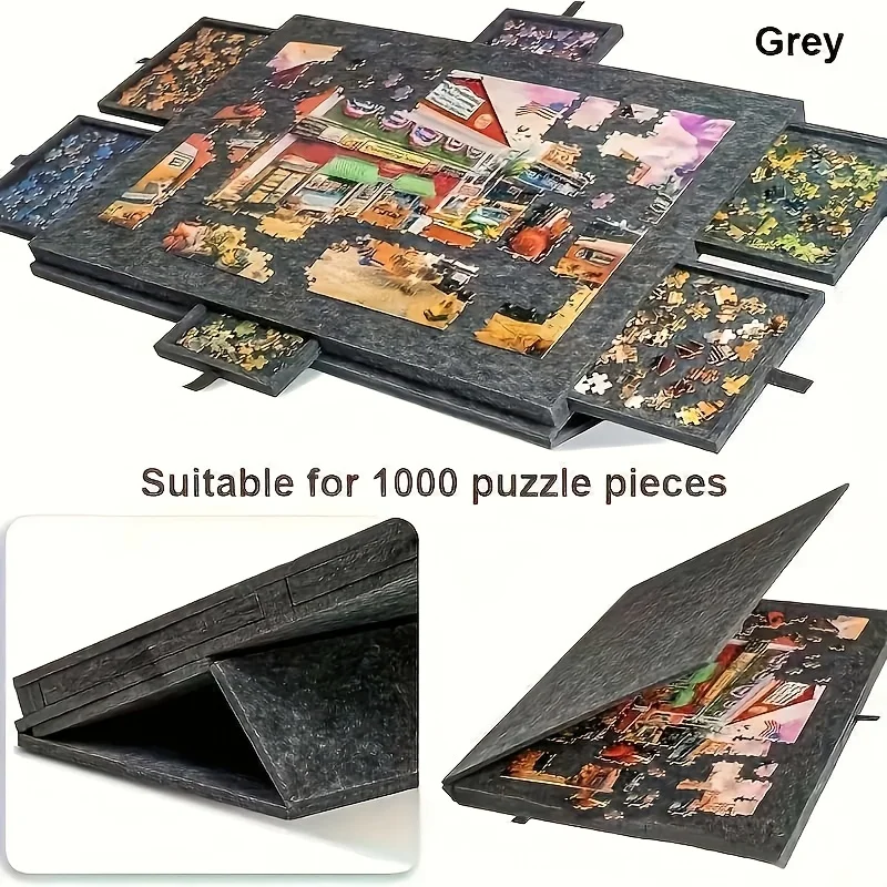 1 Set 6-in-1 Decorative Puzzle Board - Tiltable Puzzle Desk with 6 Drawers, Holds 1000pcs for Home Decor & Educational Storage Dark gray 7