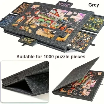 1 Set 6-in-1 Decorative Puzzle Board - Tiltable Puzzle Desk with 6 Drawers, Holds 1000pcs for Home Decor & Educational Storage Dark gray 7