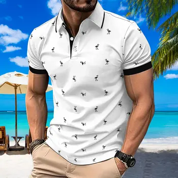 Polo casual estiva da uomo con colletto a polo, bottoni e stampa digitale, lavabile in lavatrice, sportiva e casual.