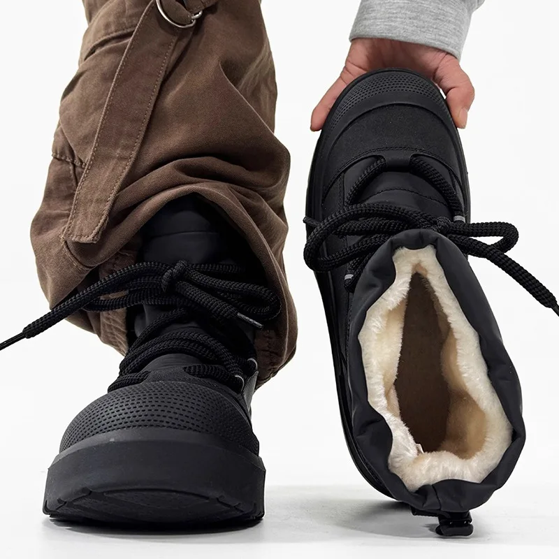 Winter Concise Solid Men's Plush High Top Thick Soled Snow Boots Fashion Versatile Warm Soft Comfortable Hairy Cotton Boots