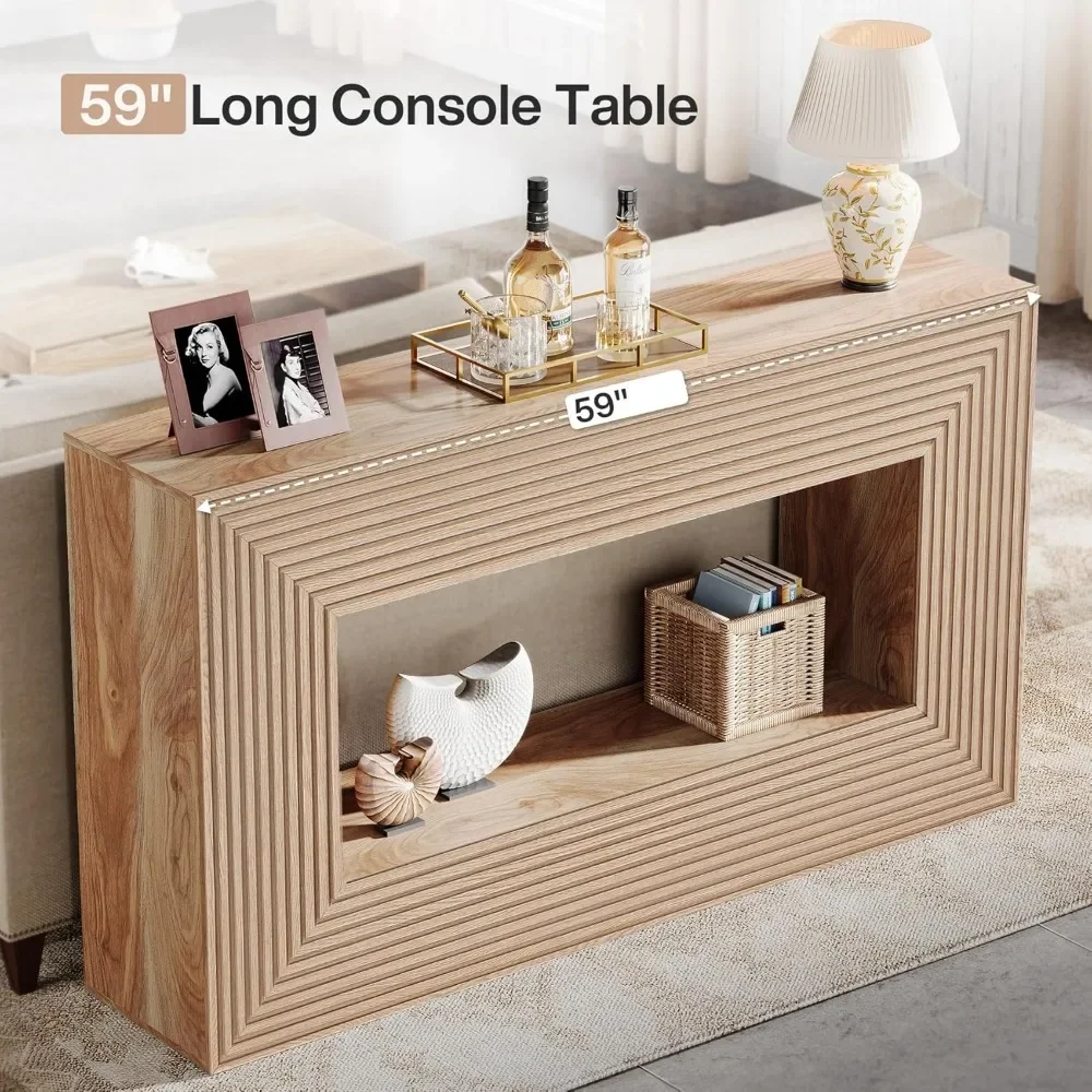 59-Inch Long Console Table for Living Room, Narrow Wood Entryway Table, Sofa Table with Storage, Farmhouse Behind Couch Table 5