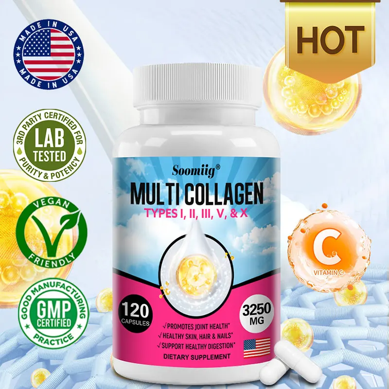 

Collagen Capsules To Support Hair, Skin, Nails & Joint Health - Hydrolyzed Collagen Supplement for Women Type I, II, III, V & X