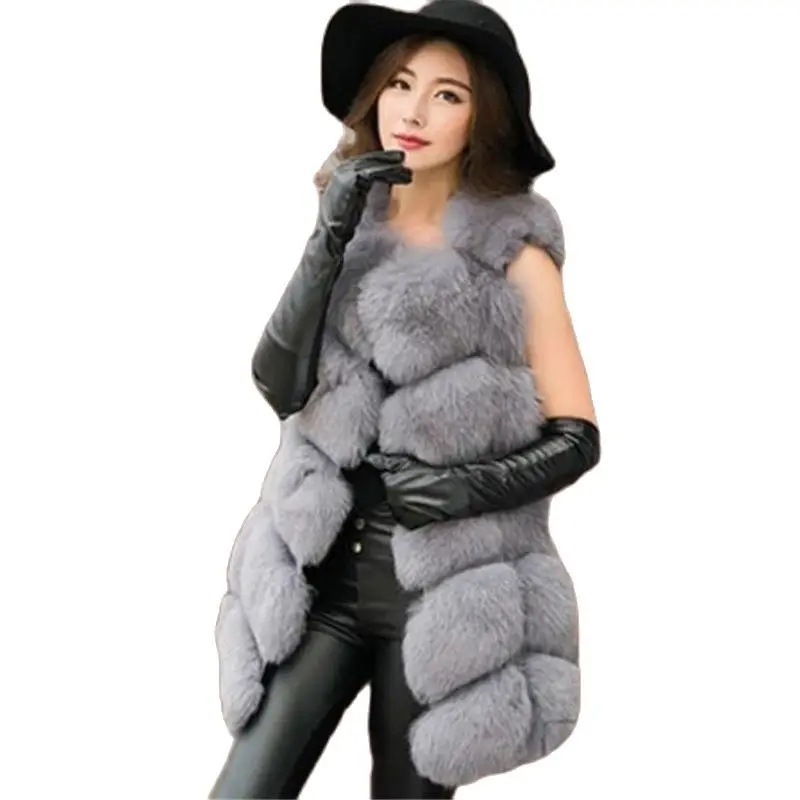 

Woman Hot Sale Thick Imitation Fox Fur Sleeveless Jackets Hot Sale Warm Mink Coats Imitation Warm Waistcoat Vests Long Gilet