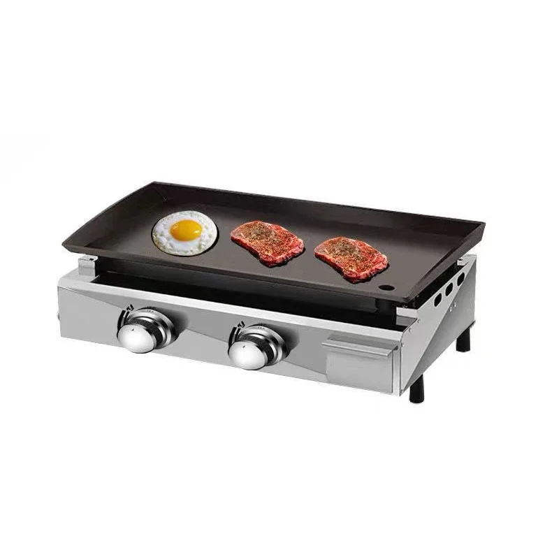 Commercial 2 Knobs Gas Griddle Non-stick Counter Top Plate Snack Equipment Cooking Pot Cooking Appliance BBQ Griddle Portable