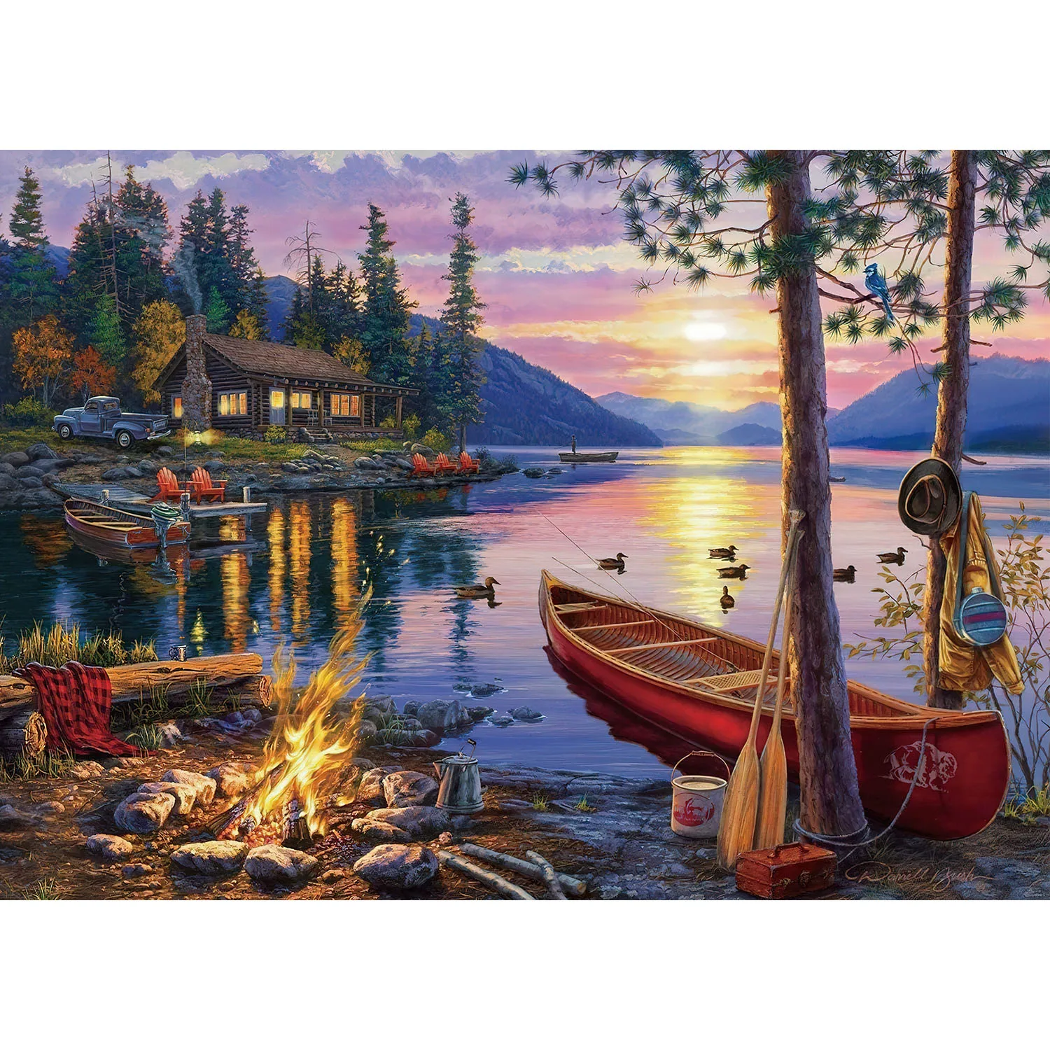 Jigsaw Puzzles 1000pcs Darrell Bush Canoe Lake for Adults Home Decor Games Family Fun Floor Puzzles Educational Toys for Kids