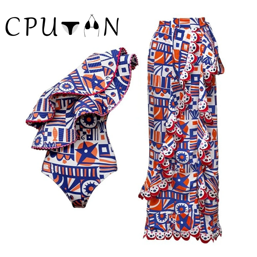 

CPUTAN 2024 Sexy 3D Flower One Shoulder Piece Swimsuit Skirt Swimwear Biquini Bikini Set Women Brazilian Beach BathingSuit Dress