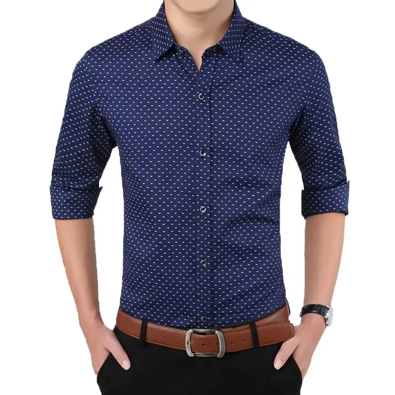 

2023 New Autumn Fashion Brand Men Clothes Slim Fit Men Long Sleeve Shirt Men Polka Dot Casual Men Shirt Social Plus Size M-5XL