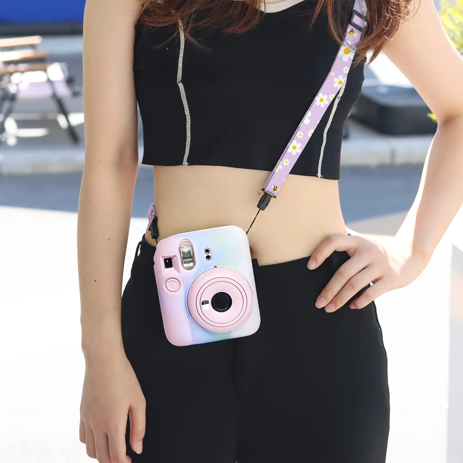 1 Set of Camera Silicone Case + Purple Shoulder Strap for Instax Mini 12 Camera, Light Gradient Color (Camera Not Included)