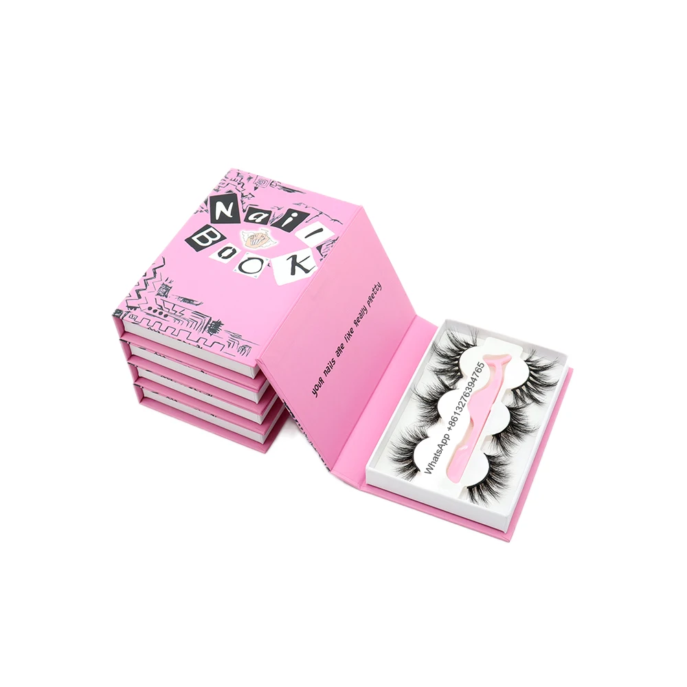 

Cute Pink Nail Box Burn Book Lash Box Wholesale Makeup Mink Lashes False Eyelashes Custom Lashbox Packaging With Your Logo